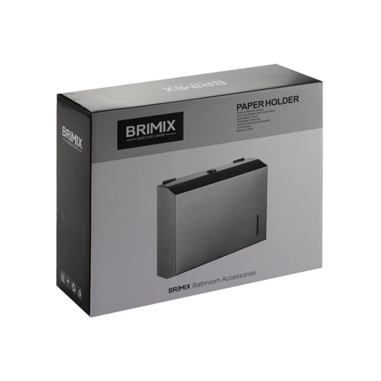 Диспенсер листовых полотенец Brimix-9902, Z сложения, нержавеющая сталь, черный, матовый