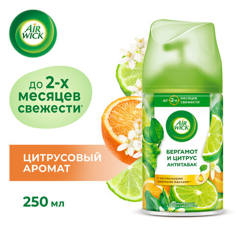 Сменный баллон 250 мл, AIRWICK "Анти-табак. Апельсин/бергамот", для автоматических освежителей, универсальный, 224392 Сменный баллон 250 мл, AIRWICK "Анти-табак. Апельсин/бергамот", для автоматических освежителей, универсальный, 224392