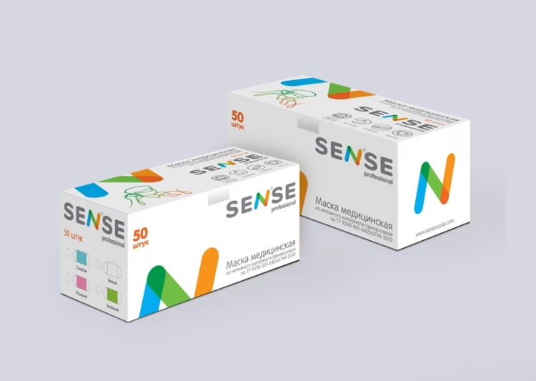Маски медицинские 50шт/упак. 3-х слойные, голубые с РУ SENSE Professional (Россия)